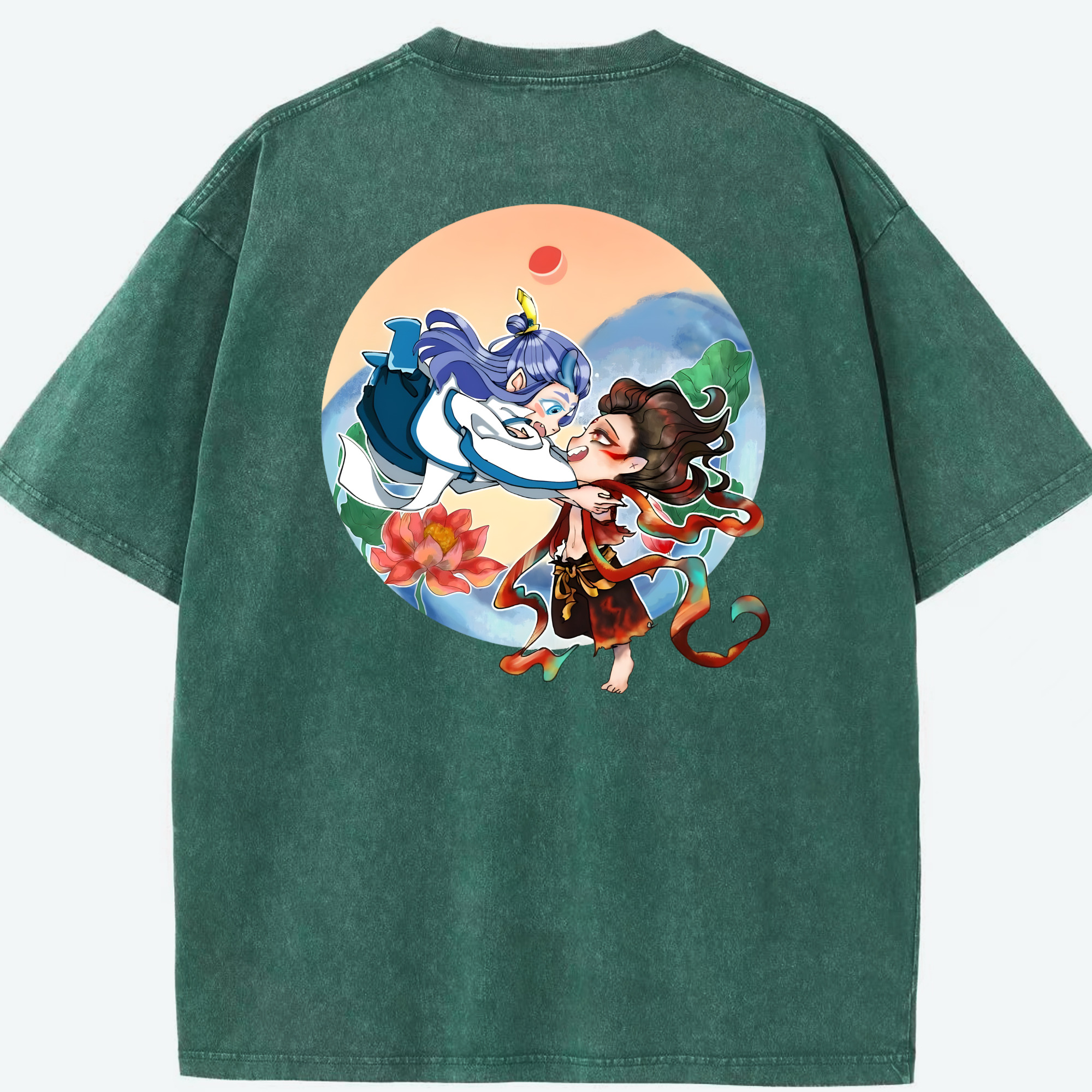 （画像用） Ne Zha 2 ナタ 魔童の大暴れ 綿100% ヴィンテージ風 半袖Tシャツ（背面プリント）